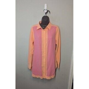 Soft Surroundings Elegant Silk Button Blouse Peach Pink Color Block Small LS